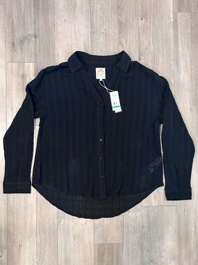 C&C California Black Sheer Button-Front Blouse